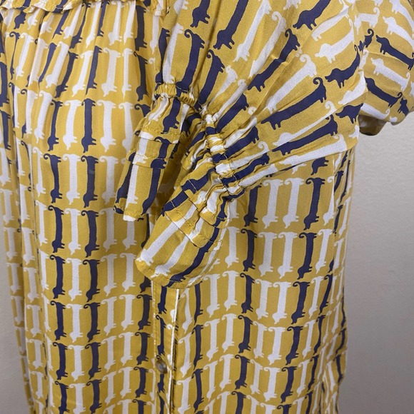 Maeve By Anthropologie Dog Print Yellow Satin Bell Sleeve Button Up long Sleeve - Picture 12 of 12